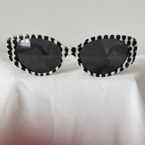 Anthropologie White and Black Polka Dot Oval Sunglasses main image 5
